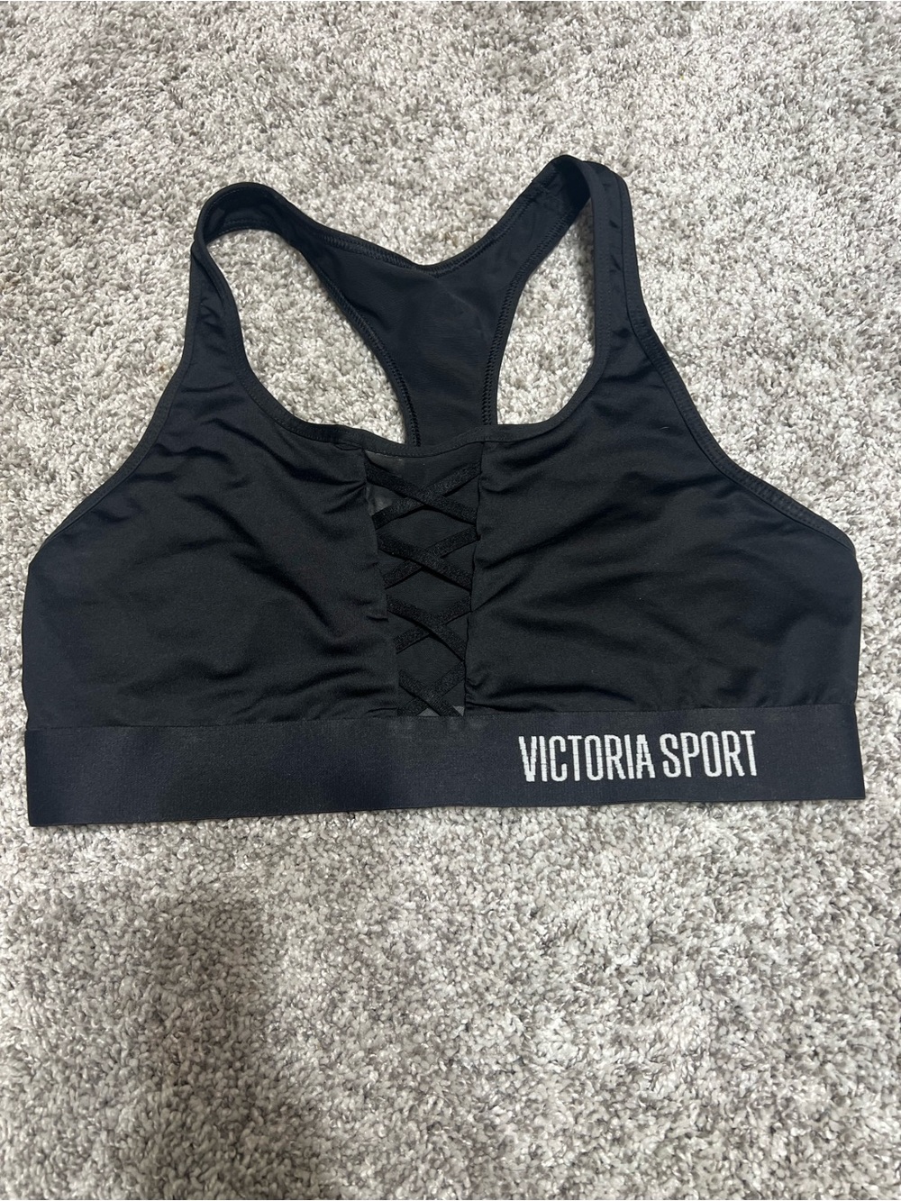 Black Criss cross front Racerback Sports Bra - Picture 1 of 2